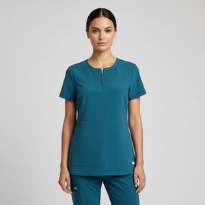 FIGS Technical Collection Teal Scrub Top XS Short Sleeve Blue Medical‎ Uniform